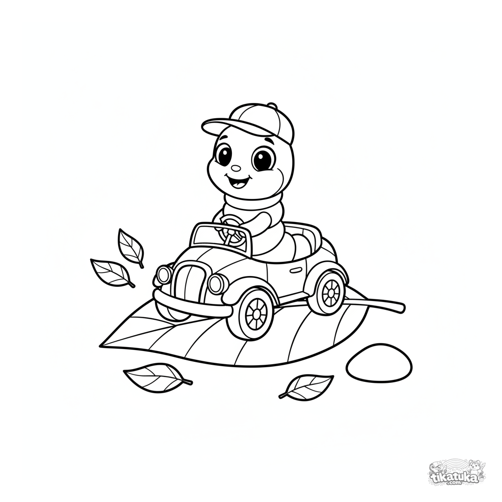 Lagarta Dirigindo um Carro Vintage Minúsculo