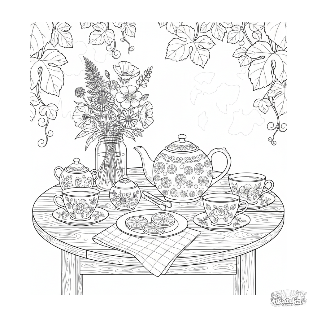 Natureza-morta com serviço de chá vintage