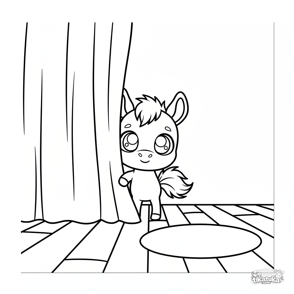 Potrinho Espiando Atrás da Cortina