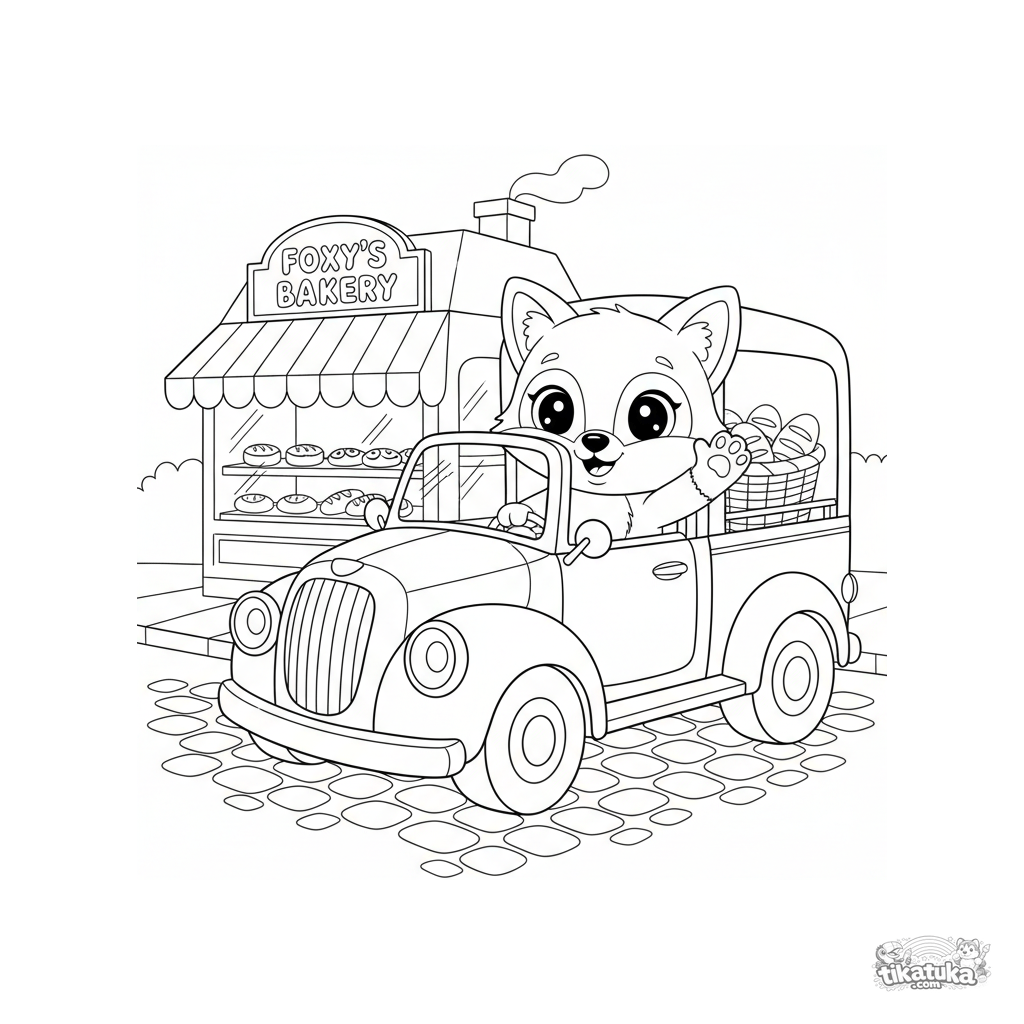 Foxy Dirigindo uma Van de Entrega Vintage