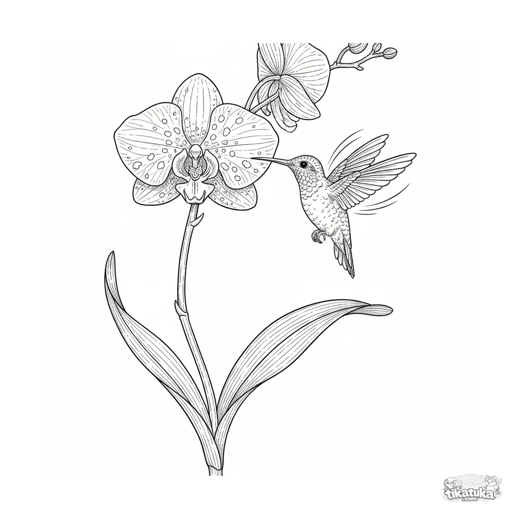 Orquídea com Beija-flor Gravura Vintage