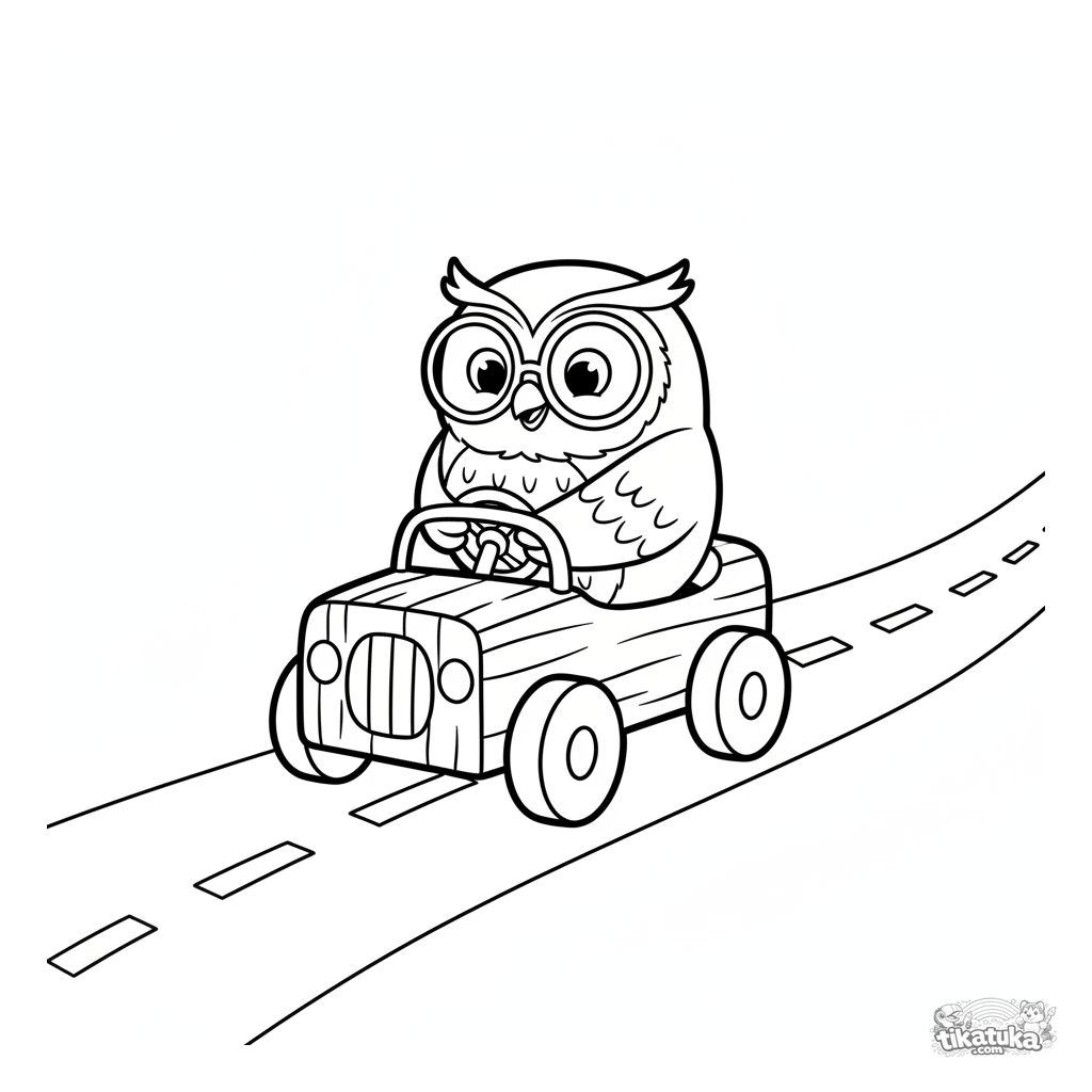 Corujinha Oof Dirigindo um Carrinho de Brinquedo Vintage