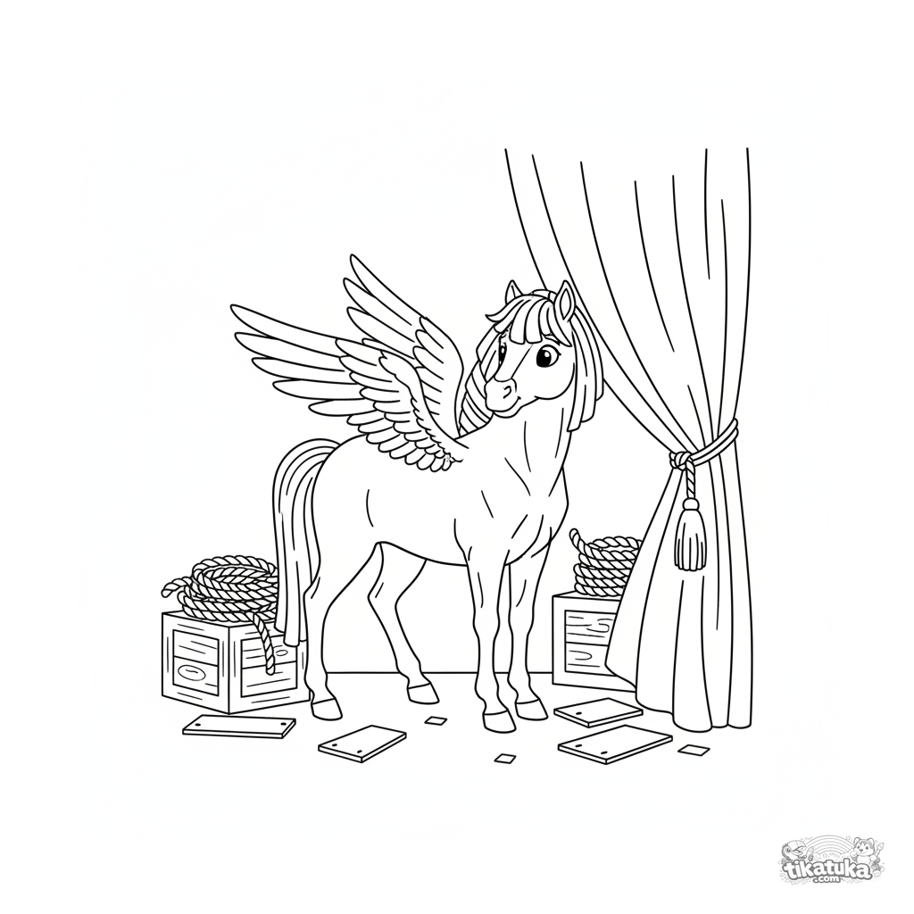 Pégaso ajudante de palco com cortina