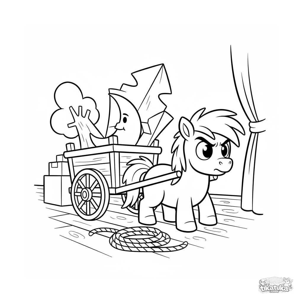 Pônei Contra-Regra Empurrando Carrinho