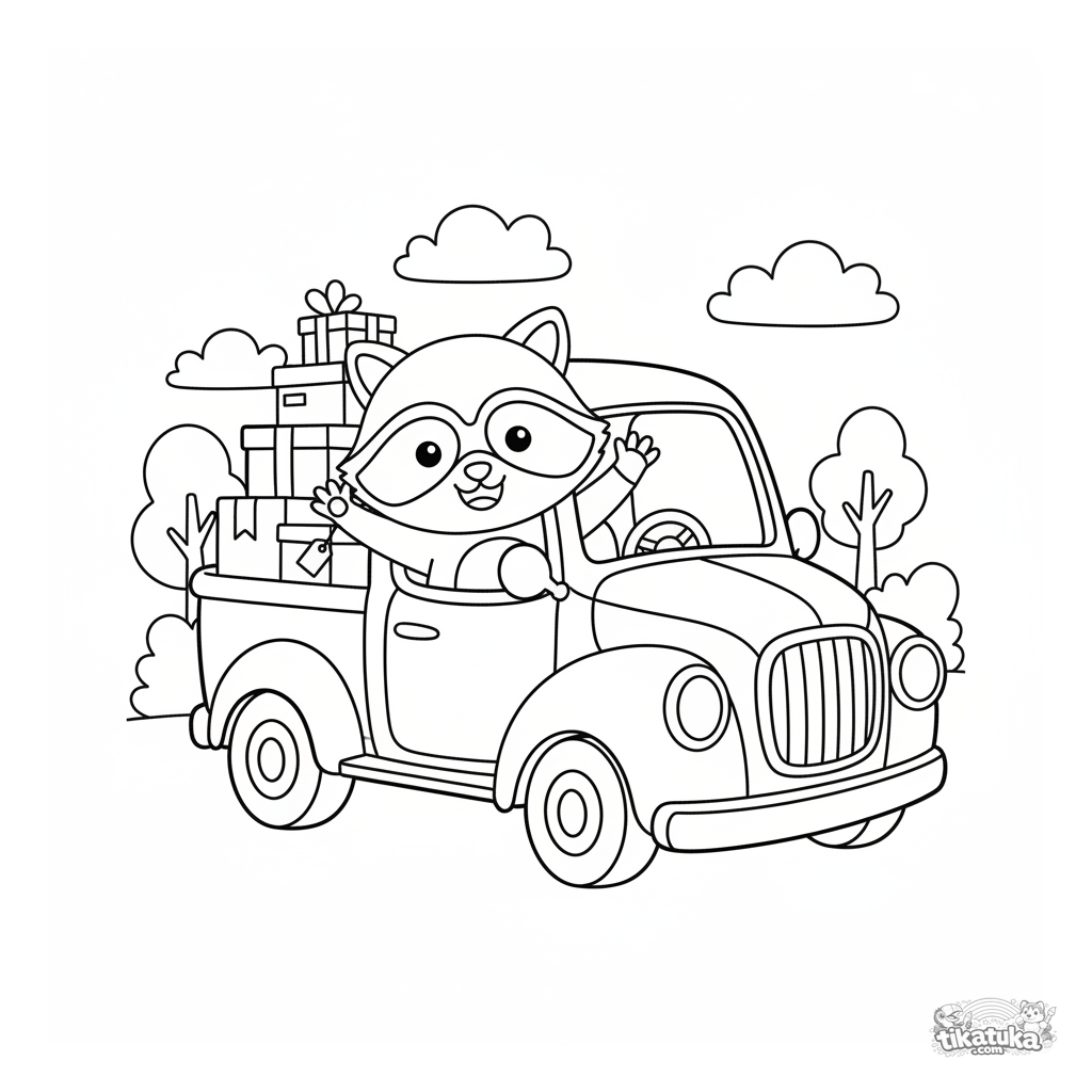 Guaxinim Shmyak Dirigindo uma Van de Entrega Vintage