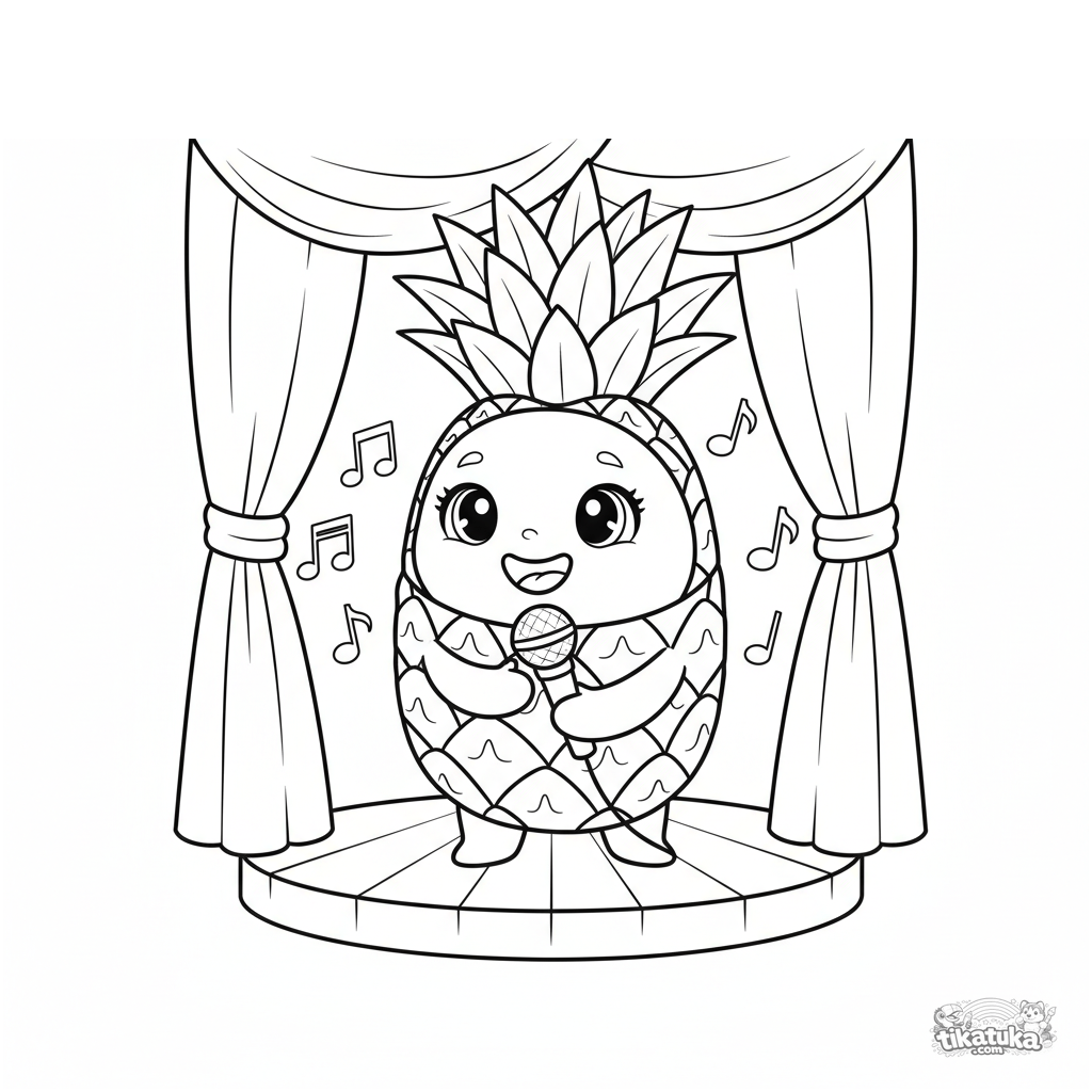 Abacaxi Cantando com Microfone no Palco