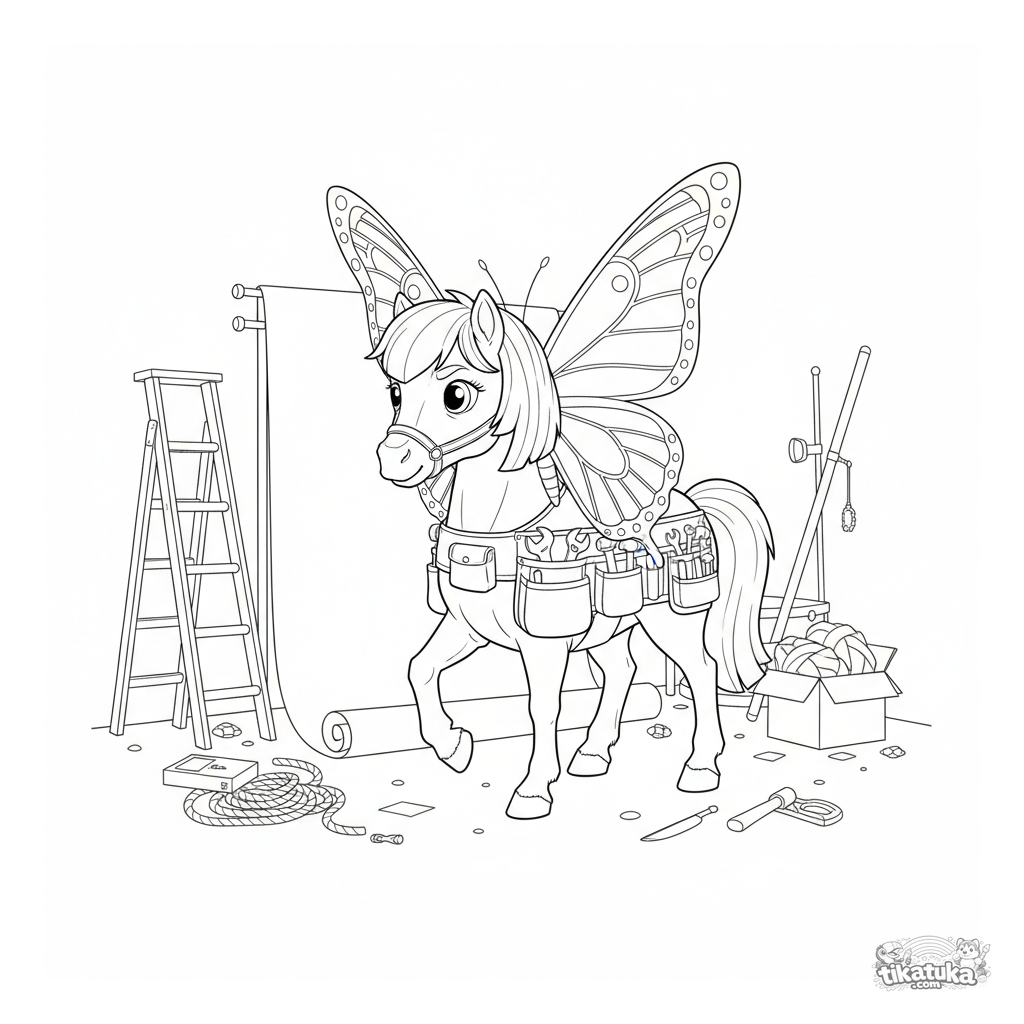 Pônei Contra-regra com Borboleta de Cenário