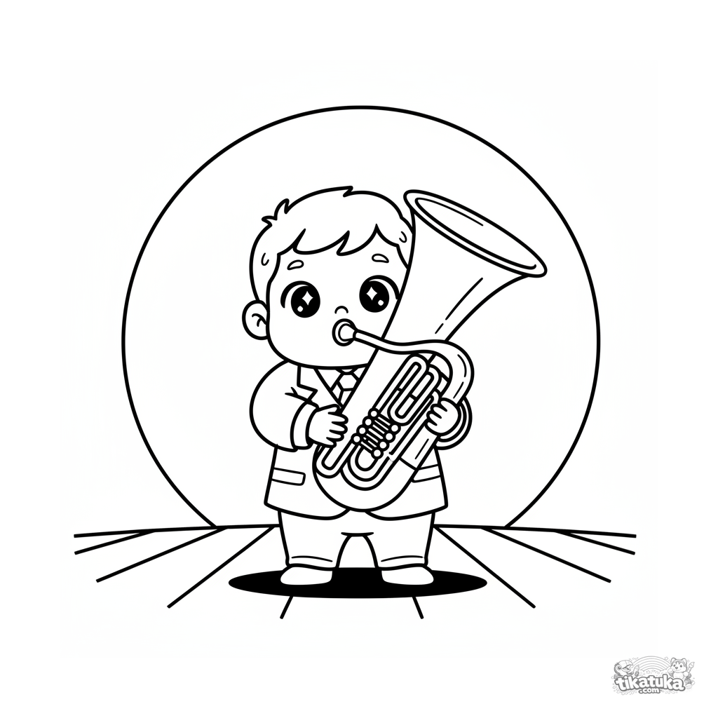 Criança com tuba no palco