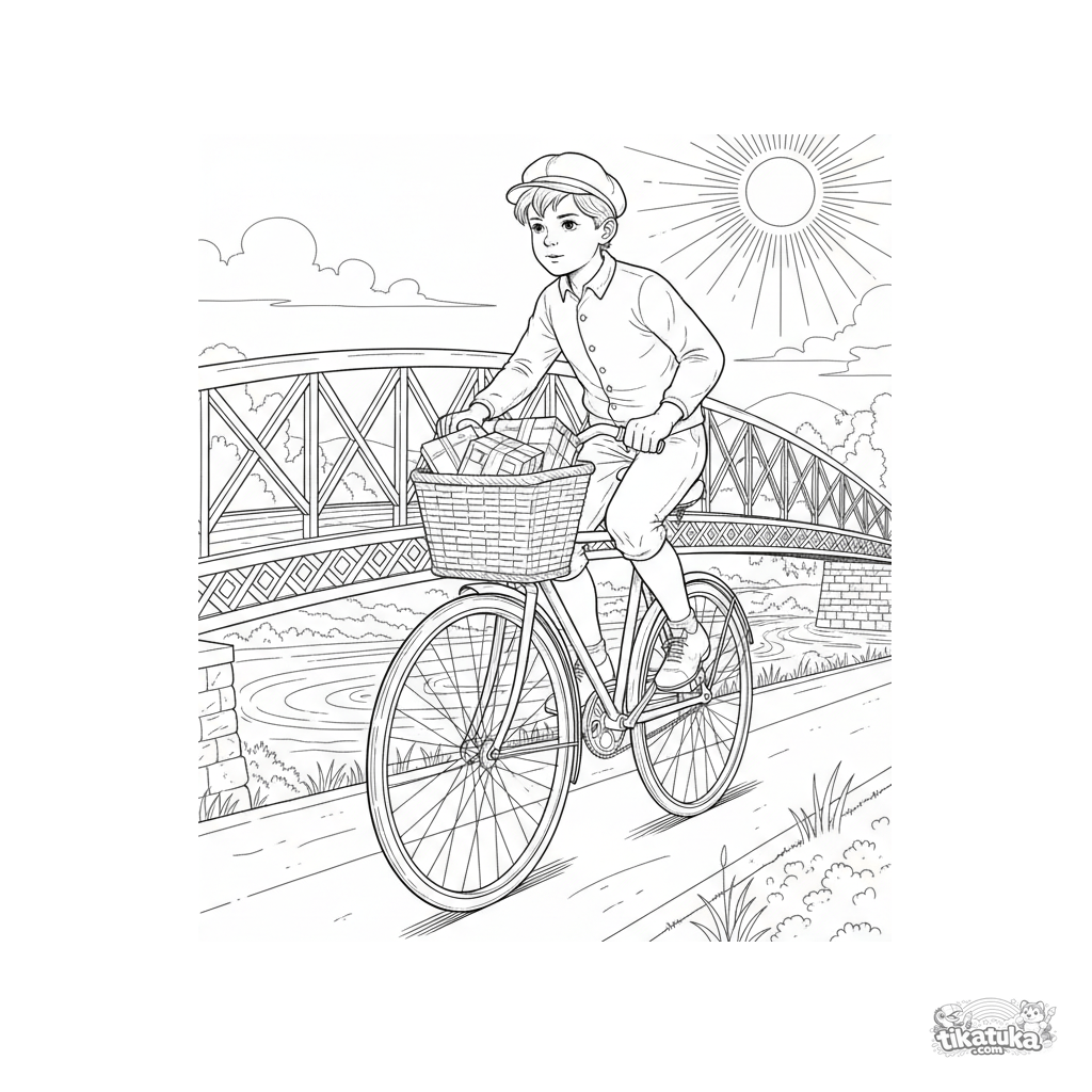 Entregador de bicicleta vintage na ponte