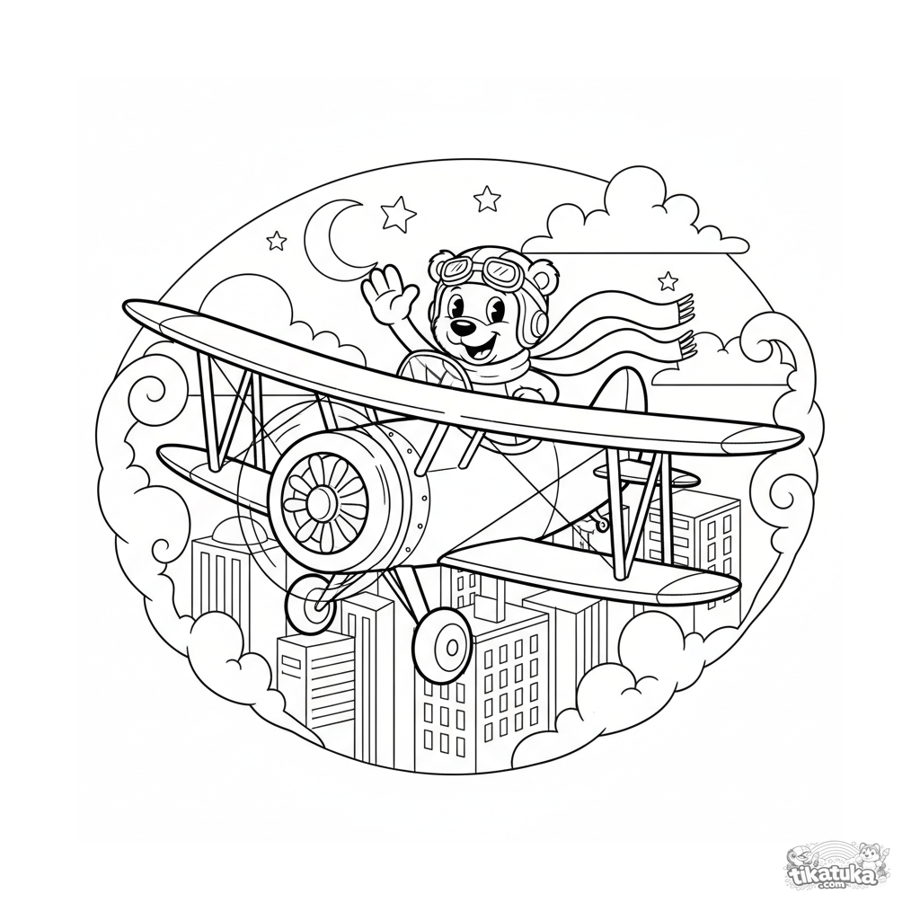 Biplano Vintage Sobre o Horizonte da Cidade