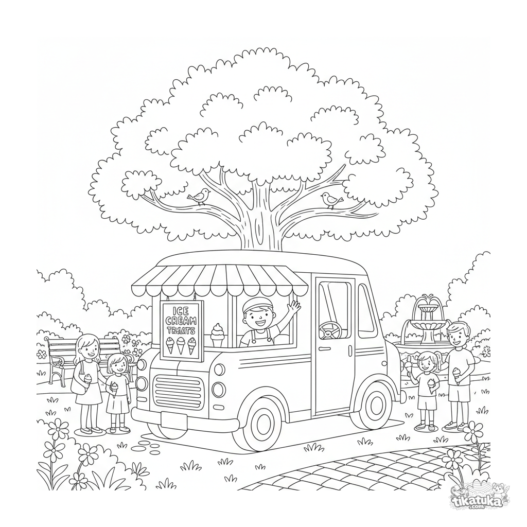 Caminhão de sorvete vintage no parque da cidade