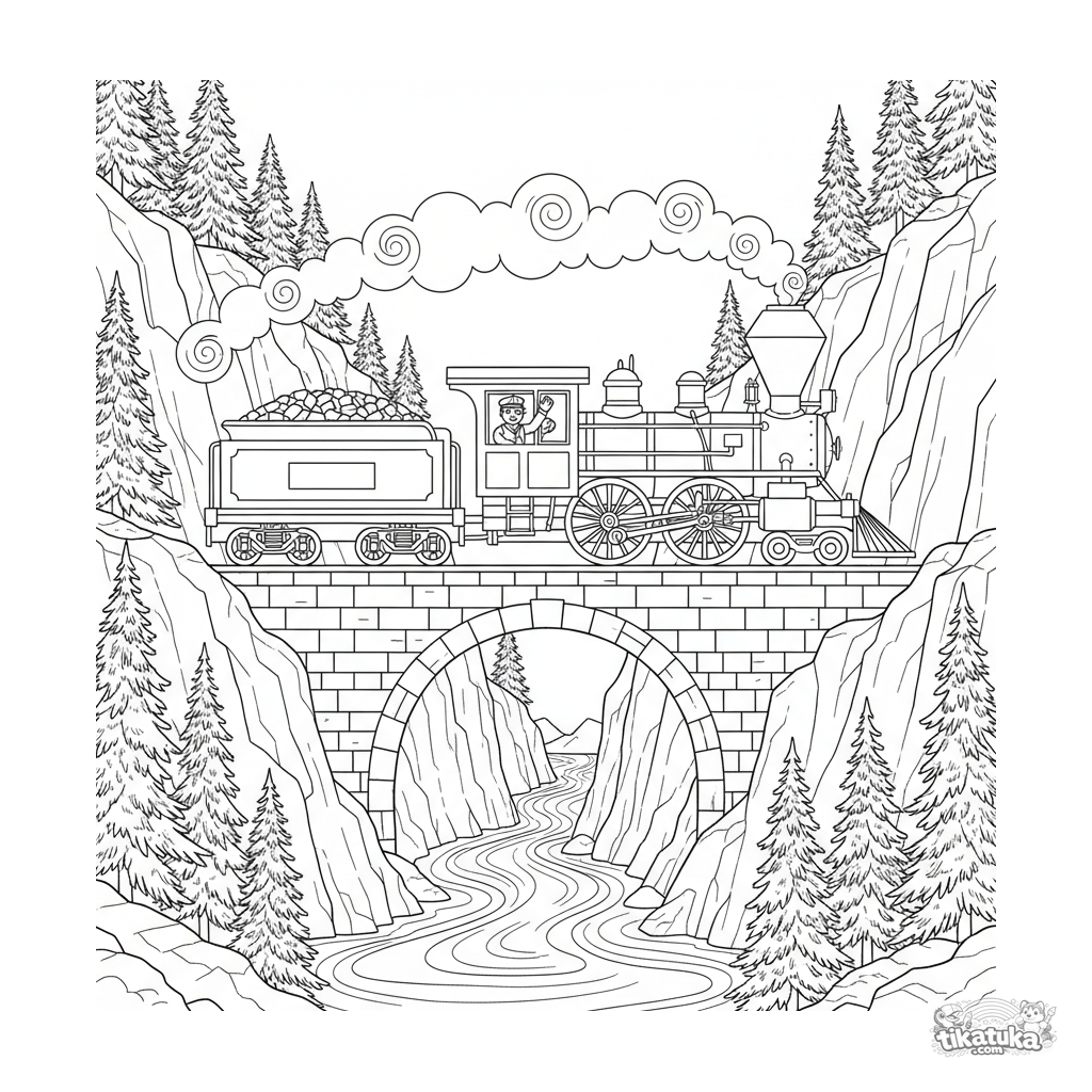 Locomotiva a Vapor Cruzando Ponte de Pedra