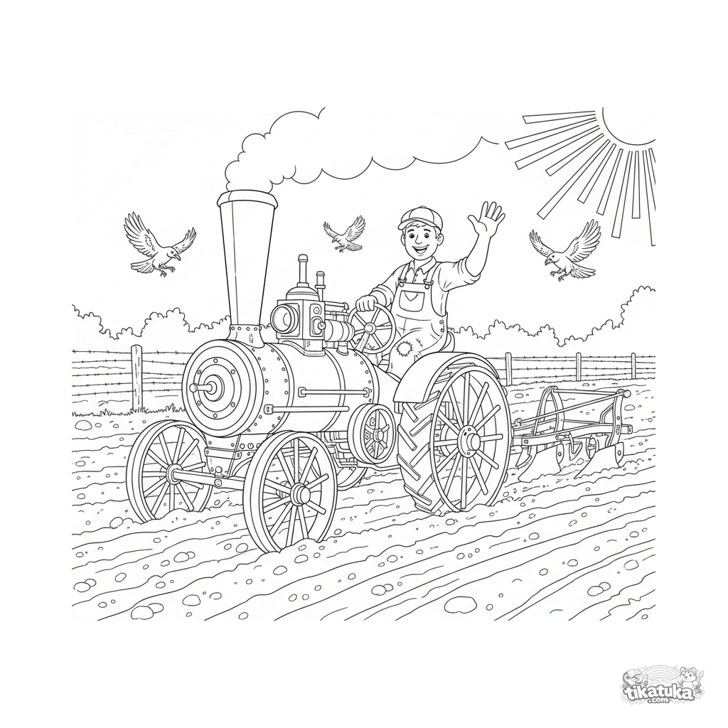 Trator a vapor vintage na fazenda