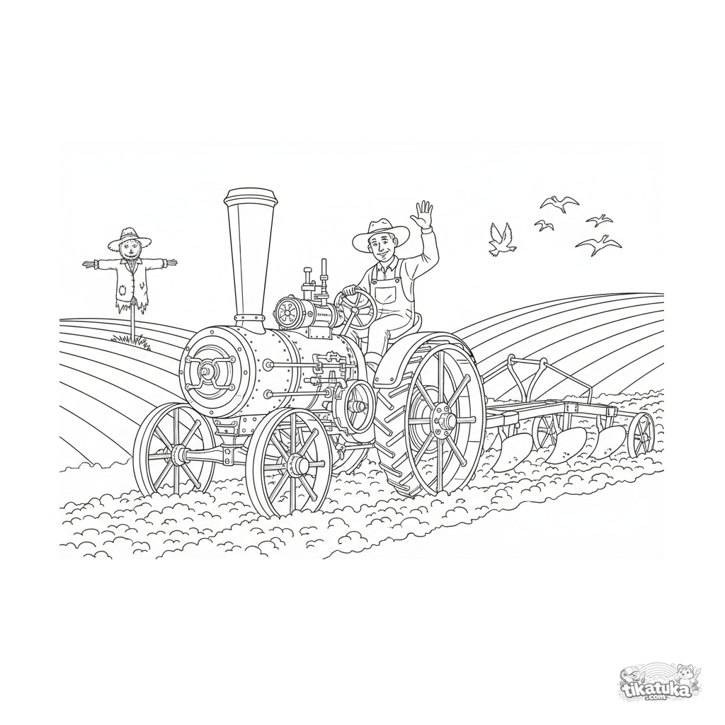 Trator a Vapor Antigo Arando