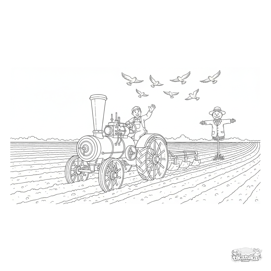 Trator a Vapor Antigo Arando